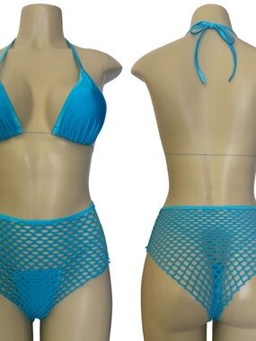 Turquoise Mesh High-Waist Bikini Set - Women Swim